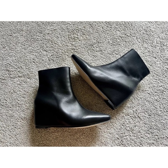 New ANTHROPOLOGIE x ALL BLACK Size 39 Pointed Toe Wedge Ankle Boots Booties - Picture 1 of 7